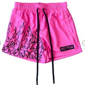 Kill Crew Pink Athletic Shorts with Black Flame Design